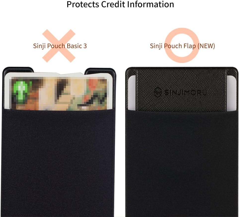 Secure Card Holder for Back of Phone, Stretchy Fabric Cell Phone Wallet Stick on Credit Card Case for Iphone & Android. Sinji Pouch Flap Black